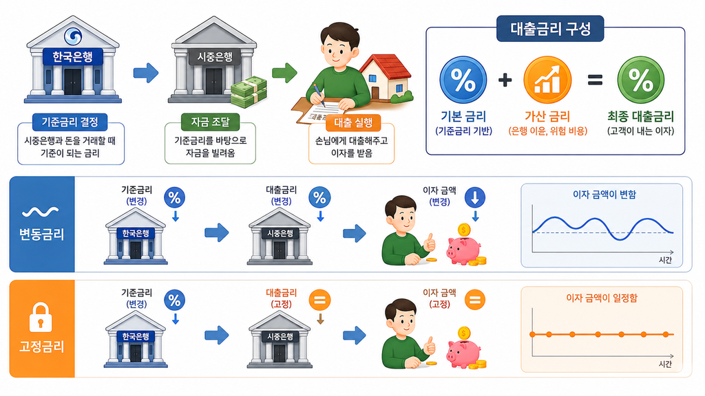기준금리에서 지표금리를 거쳐 대출금리로 전달되는 구조